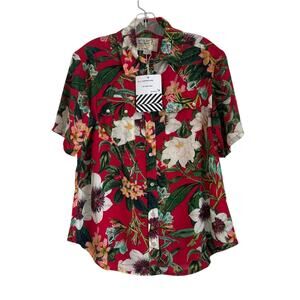 NWT Sandrine Rose Hawaiian Button-Down Shirt, Red, Women’s Small